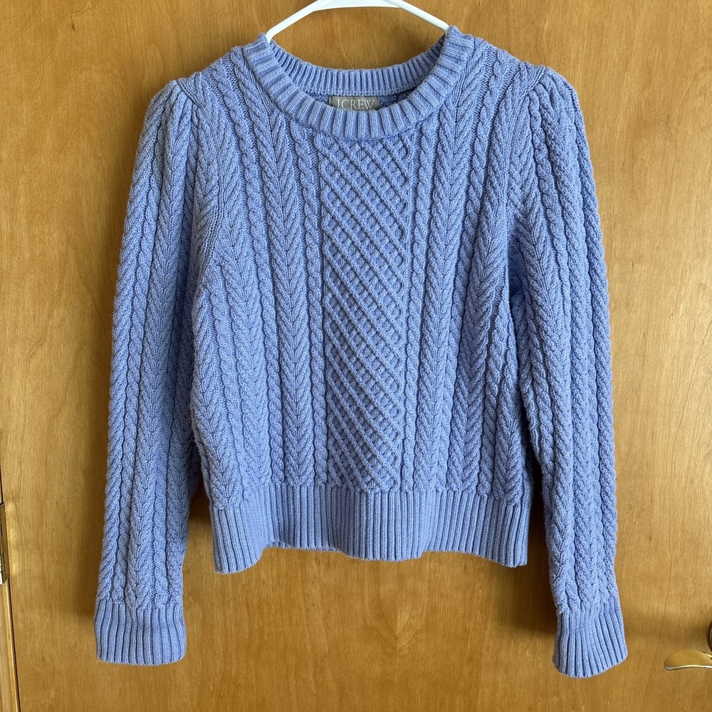 J.Crew Cable-knit puff-sleeve crewneck sweater‎ lavendar small BS978